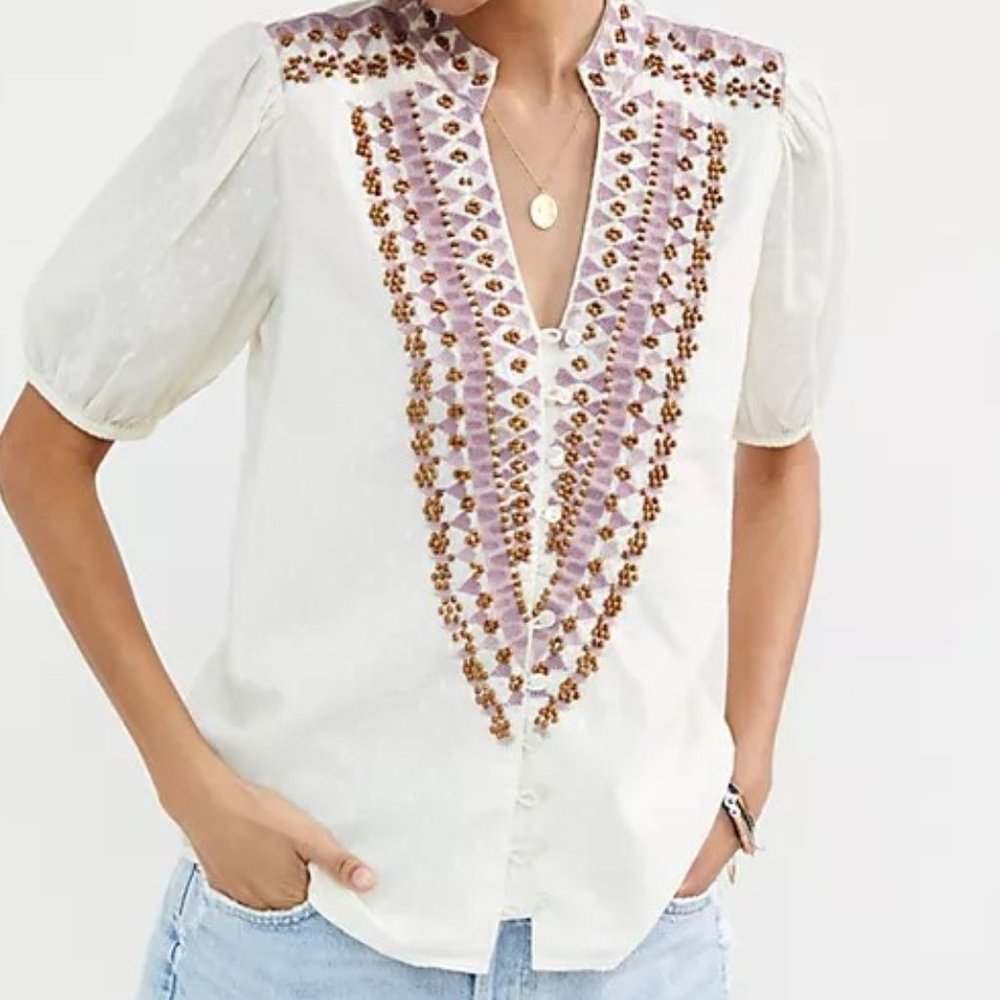 NWT Anthropologie Forever That Girl Embroidered Peasant Blouse